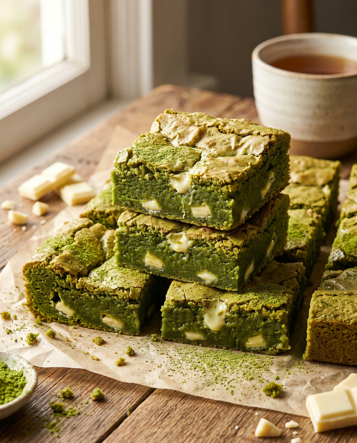 Matcha-Blondies (weiße Schokolade)