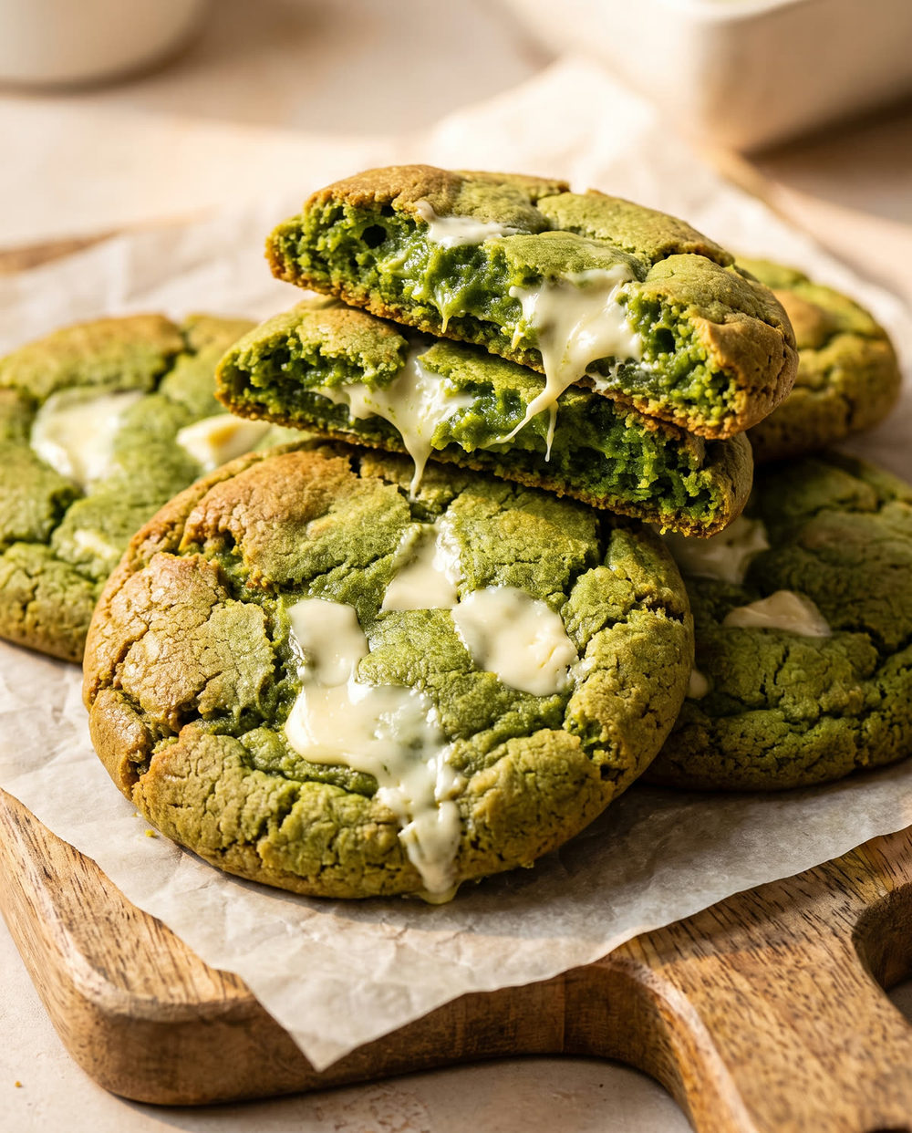 Matcha-Cookies mit weißer Schokolade