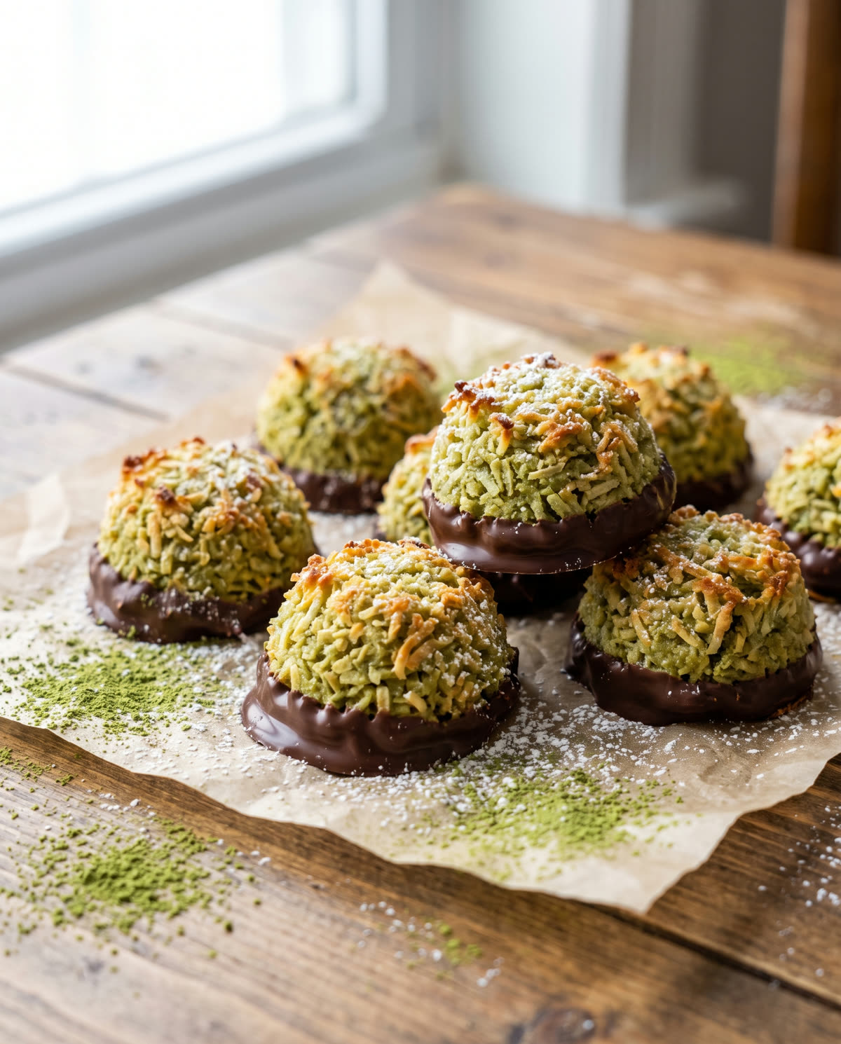 Matcha-Kokosmakronen
