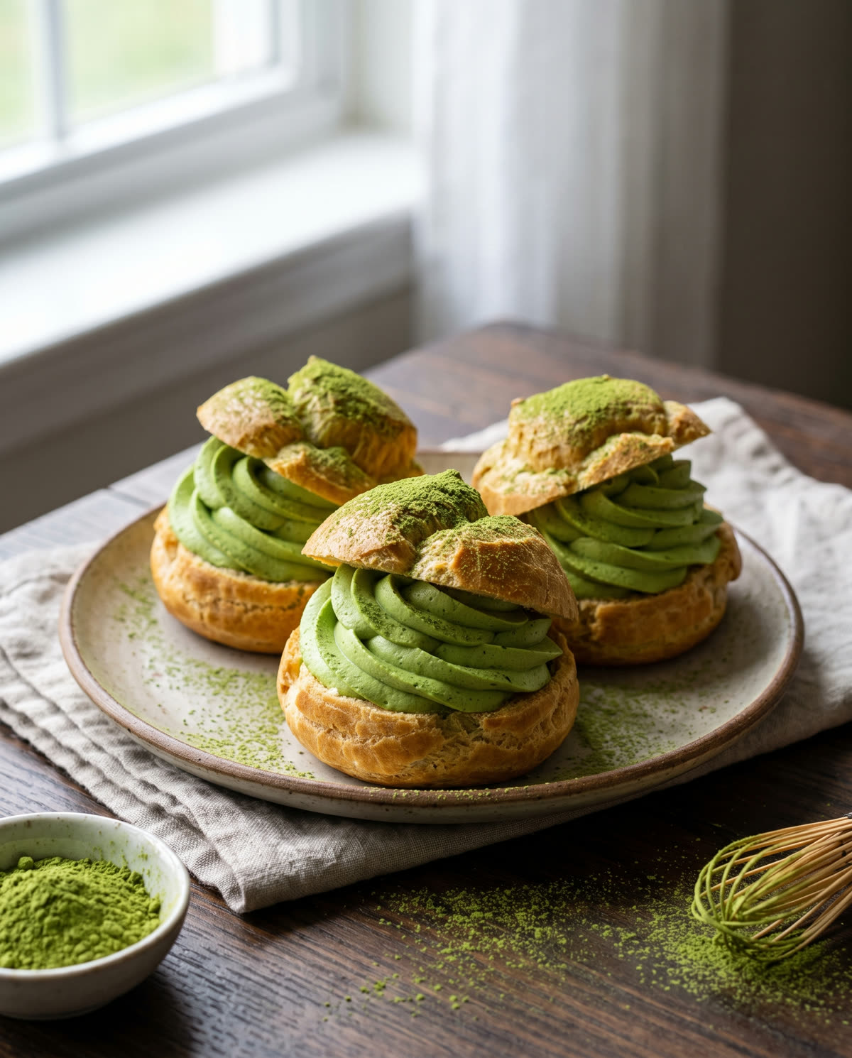 Matcha-Windbeutel (Cream Puffs)